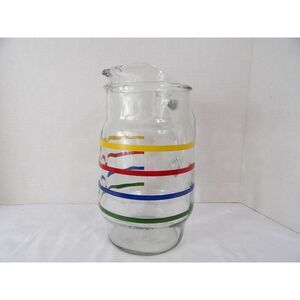 Pitcher Anchor Hocking Fiesta Glass Ice Lip Rainbow Colors Stripe 72 Oz Tea